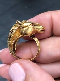 Vintage Diamond 18K Gold Horse Head Ring, Frascarolo Style ...