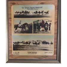 Vintage 1936 Framed Art of Santa Anita $100,000 Handicap Winner Top Row Ridden by D. Wright | Chairish
