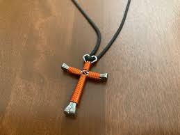Metal Cross of Nails w/ Sliding Knot Necklace Red Unisex ...
