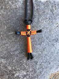 Orange Horseshoe Nail Cross Necklace With Black Nails ...