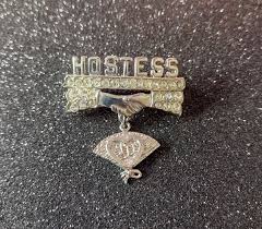 Sterling Silver Hostess Brooch Vintage Handshake Pin Dangle ...