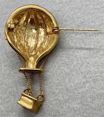 Vtg Brooch Hot Air Balloon Yellow Gold Plate 2.5" Y2K 80s ...