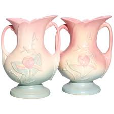 Vintage Pair Hull Pottery Double Handle Bow Knot Vase, circa 1940 at 1stDibs | hull pottery vases, hull pottery value, hull pottery vase prices