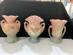 HULL ART POTTERY Vases USA;(3); Scalloped Tops; (1)-marked 4 ...