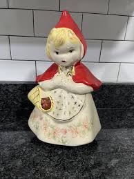 Vintage Hull Little Red Riding Hood Cookie Jar 13” w/ Poppies & Gold Trim | eBay