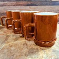 Vintage Stoneware Mugs Set: Handmade 1970s Brown Ceramic ...