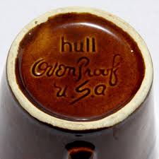 4 Hull USA Pottery Coffee Mugs Cups Brown Drip Glaze O ...