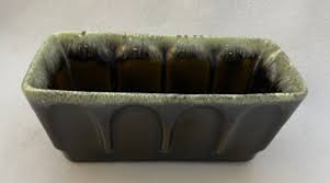 Vintage Hull Pottery Planter Brown Glaze Green Accents Rectangular | eBay