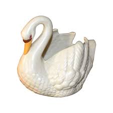 Painted Ceramic White Swan Planter - Signed 1969 For Sale at ...