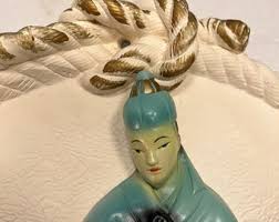 Vintage Mid Century Asian Themed Chalkware Round Wall Hanging Plaque - Etsy