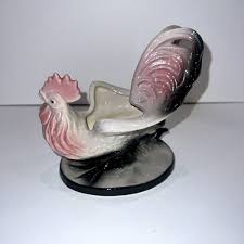 Vintage Hull Rooster 58 Planter Figure Black Pink ...
