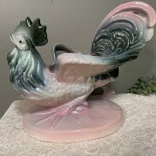 Vintage HULL USA Pottery ROOSTER Planter #54 & 53 PINK ...
