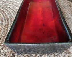 VINTAGE Clay Bowl Large Rectangular Glazed Fire Colors 70s ...