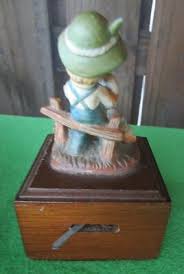 HUMMEL-LIKE BOY WITH RABBITS MUSIC BOX ON WOOD BASE - "MY FAVORITE THINGS" | eBay