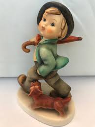 Hummel 5 Strolling Along TMK3 Boy With Umbrella & Dog 4 3/4” Tall