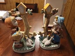 1970's Pair Chalk Vintage Figurines Boy & Girl Geese In ...