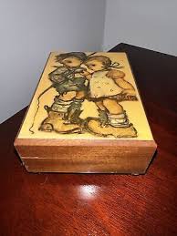 Vintage Wood Music Box Hummel Like Umbrella Girl Boy Swiss ...
