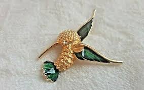 Hummingbird vintage pendant green enamel wings crystal eye goldtone winged bird | eBay