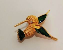 Unsigned Enamel and Rhinestone Hummingbird Brooch - Etsy