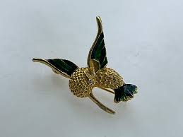 Hummingbird Enamel Rhinestone Brooch - Etsy