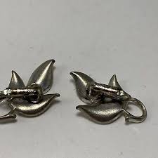 VNTG Coro Silver-Tone White Enamel Leaf Clip-on Earrings ...