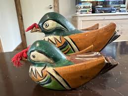 Vintage Small 5" Hand Carved Painted Wood Ducks Decoy Set Of 2 | eBay