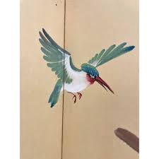 Vintage Asian Signed Folding 4-Panel Painted Silk Screen ...