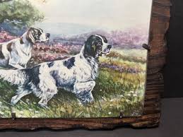 Vintage 1970's Spaniel Hunting Dogs Print on Carved Wood ...