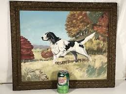 Vintage Oil Painting Board Spaniel Pointer Hunting Dog Paint ...