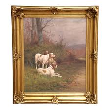 19th C. English Oil on Canvas of Hunting Dogs in Gilt Frame ...