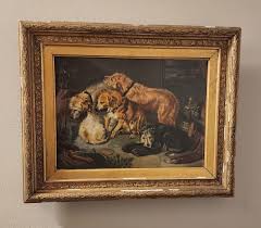 19th Century English School Dog Watercolor Fireside Party ~After Edwin Landseer~ | eBay