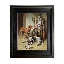 Hounds and Game Framed Oil Painting Print on Canvas, Rustic Cabin Decor, Hunting Dog Art, Vintage Dog Print - Etsy