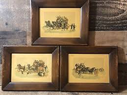 3 Original Artwork Lithographs On Wood Panel Stagecoaches Horse's People | eBay