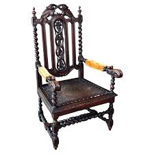 English Baroque Oak and Tooled Leather Armchair w/ Barley ...