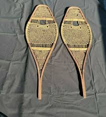 VINTAGE WOODEN SNOW Shoes Handmade Deer Skin Hide ...