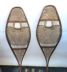VINTAGE WOODEN SNOW SHOES HANDMADE DEER SKIN HIDE ...