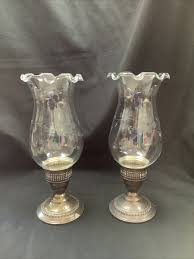 Vtg. 2 Weighted Sterling Silver w/Glass Hurricane Taper Candle Holders | eBay UK