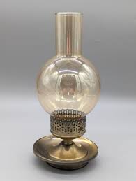 Vintage Brass Base Amber Glass Hurricane Candle Holder 11 ...