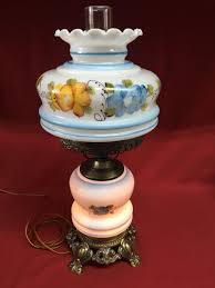 Antique Glass Brass Electrified Oil Kerosene Parlor Lamp Hand Painted Floral | eBay UK