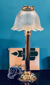 Partylite LIBRARY LAMP Brass Base With Fluted Glass Shade Plus Candles - Etsy