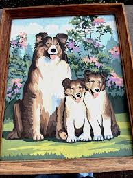 Vintage LASSIE DOG Paint By Numbers PBN Collie Painting MCM Dog Puppies | eBay