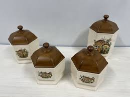 RARE Vintage 70's Hexagon Ceramic Mushroom Kitchen Canister ...
