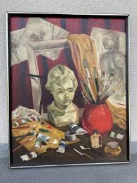 Vintage Oil Painting Artist Still Life Palette Curiosities ...