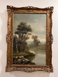 Original Antique Oil Painting Signed M. Bannister Landscape ...