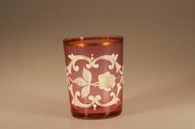 Vintage Glass Cranberry Water Tumbler Raise White Rose ...