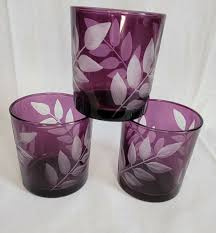 Home Collection Purple AMETHYST Cut Glass LEAF 3 Glass ...