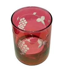 Vintage Etched Depression Cranberry Glass Jar With Matching ...