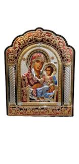 Silver Icon: Virgin Mary of Jerusalem and Infant Jesus in ...