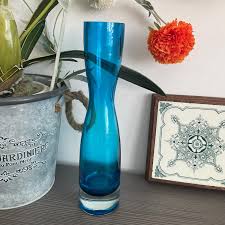 Vintage Turquoise Blue Art Glass Vase: Tall Elegant ...