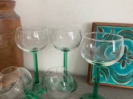 5 Vintage Luminarc France Long Stemmed Wine Glasses, Elegant Pale Green Stem, Barware - Etsy